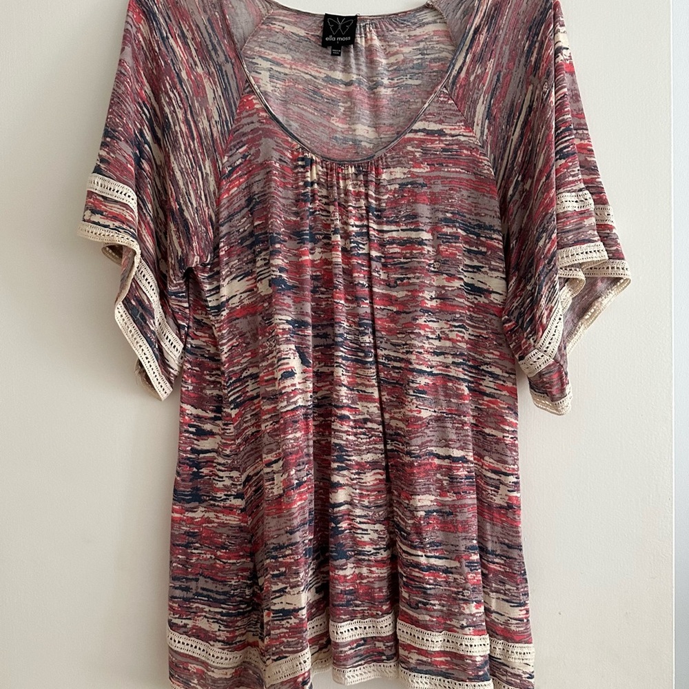 Ella Moss Pink and Gray Flutter Sleeve Blouse